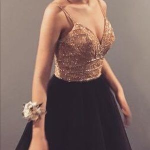 Morilee black and gold prom dress